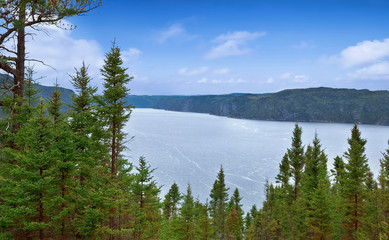 Panoramic view of the river Saguenay from Saguenay Fjord National park, Québec, Canada.