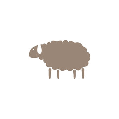 Isolated vector sheep. Logo of farm products, wool, meat. Funny cartoon character. Brown silhouette of animal