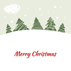 Christmas tree trees in a snowy meadow. Hand drow Vector