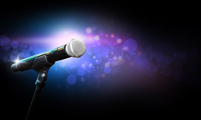  Microphone On Stage With Bokeh Light