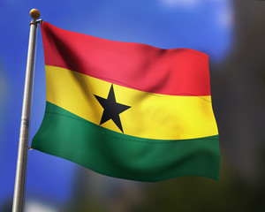 Ghanaian flag waving in blue sky