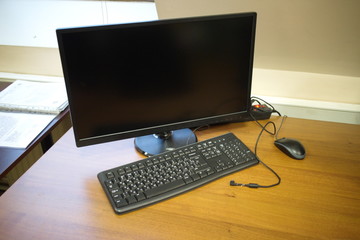 Workplace with lcd monitor, keyboard and mouse