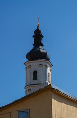 Fototapeta premium Pinsk, Belarus, August 26, 2019. Bell tower of the Assumption Cathedral of the Blessed Virgin Mary in Pinsk.
