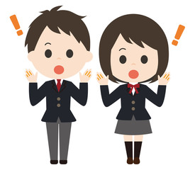 男女　学生　驚き　制服