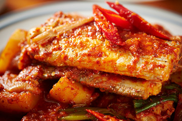 Korean spicy braised fish with vegetable