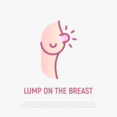 Lump on the breast thin line icon. Symptom of breast cancer. Modern vector illustration.