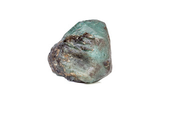 macro mineral stone alexandrite bluish - green with fluorescent light on a white background