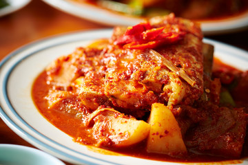 Korean spicy braised fish with vegetable