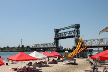 Fototapeta premium Large lifting bridge in Zatoka,Ukraine