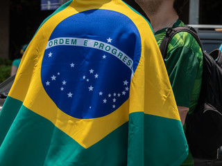 Brazilian flag. Outdoors.