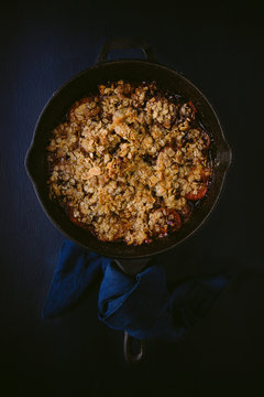 apricot crisp in cast iron pan
