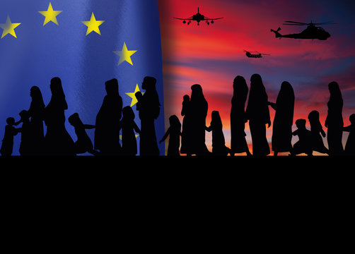 Frauen mit Burka und Kinder aus Kriegsgebieten nach europa