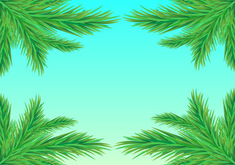 Fototapeta na wymiar Frame of fir branches on a blue background.