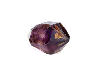 macro mineral stone Amethyst on smoky quartz on a white background