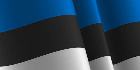 Waving flag of Estonia. Template, banner, background. National holiday. Independence Day. Symbol, illustration.
