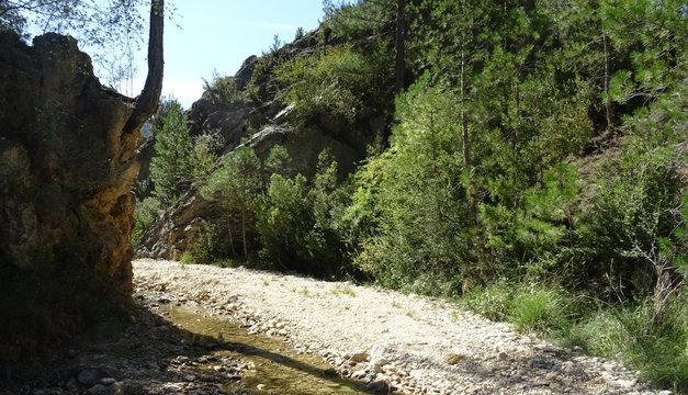 wasserlauf und piste teilen sich den weg zu einer furt im fluss