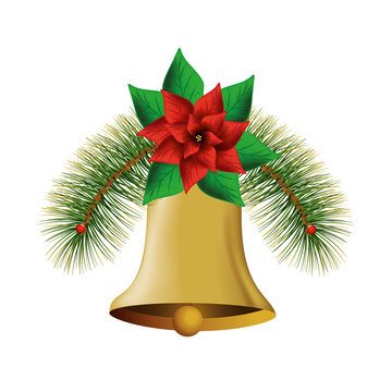 bell christmas with flower decoration isolated icon vector illustration design