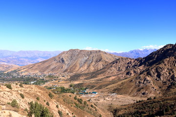 Scenic landscape of Tian Shan mountain range near Chimgan in Uzbekistan