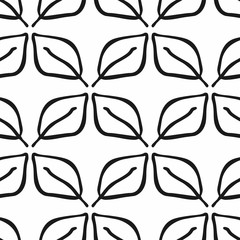 Seamless pattern with abstract leaves drawn by hand. Black and white floral print. Vector illustration.