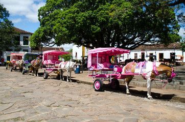 Tourist carriages in square. Tiradentes / MG, Brazil