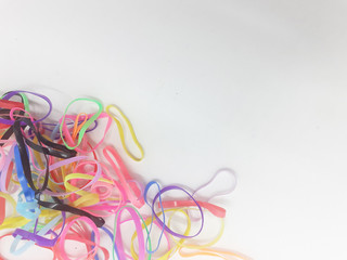 Beautiful Colorful Artistic Girly Rubber Ties Band for Hair Stylish and Decorative Tools Accessories in White Isolated Background
