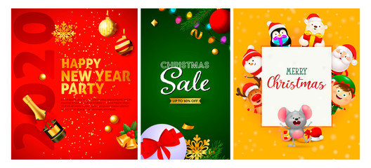 Fototapeta premium New Year and Christmas Sale flyers set with baubles