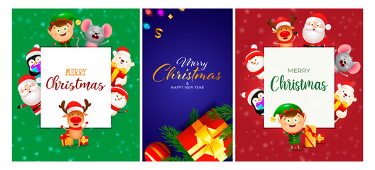 Christmas postcard set with cartoon characters
