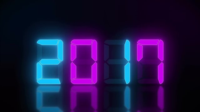 Video animation of an LED display in blue and magenta with the continuous years 1990 to 2020 over dark background - represents the new year 2020 - holiday concept