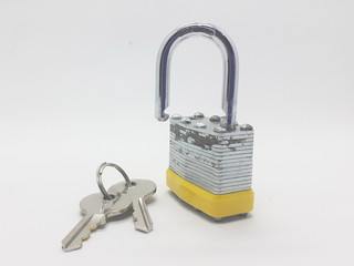 Stainless Steel Silver Padlock for Door and Gate Security Appliances in White Isolated Background