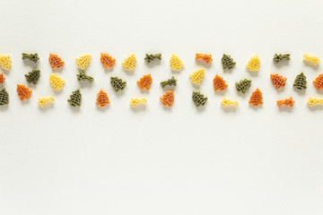 Christmas composition. Fir shooting stars top view background with copy space for your text. Flat lay.