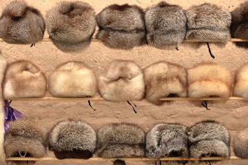 Sale of fur caps in the market in uzbekistan