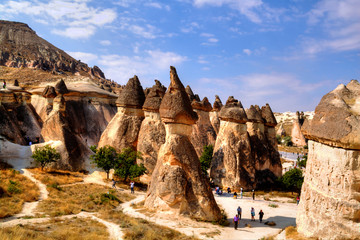 Cave house of Fairy Chimneys rocks mushroom in Pasabag, Monks Valley, Cappadocia, Turkey.