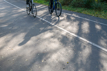 Fototapeta na wymiar Two cyclists on a bike path.