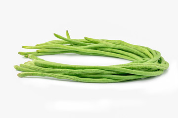 Yardlong bean isolated on white background, A bunch of freshly picked cowpea.