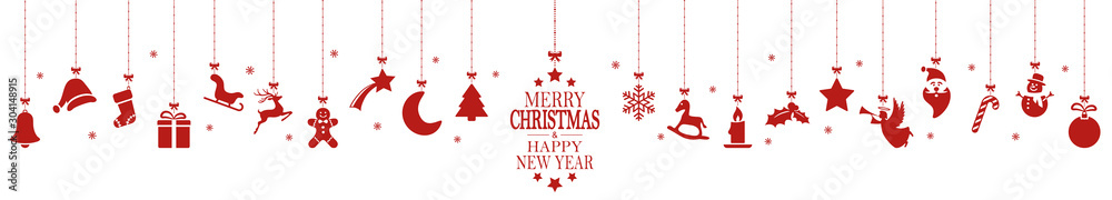 Wall mural hanging christmas icons and new year greetings