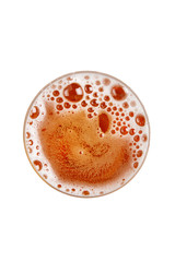 Beer foam in glass. View from above.
