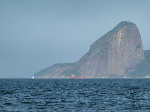 Sugar Loaf in Landscape, Blue Sky, Blue Sea, Cityscape, Niteroi, Rio de Janeiro - Brazil