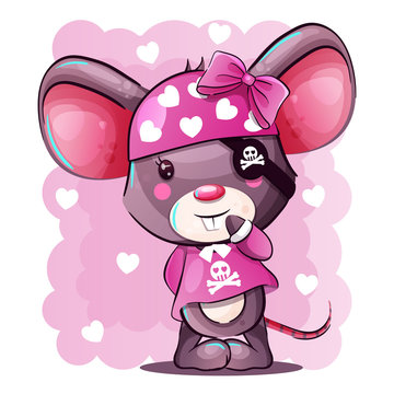 Cute baby cartoon Mouse in pirate costume
