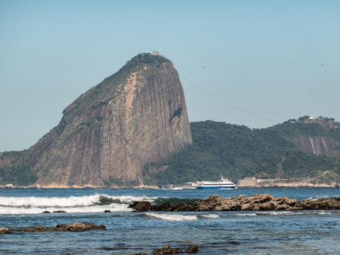Sugar Loaf in Landscape, Blue Sky, Blue Sea, Cityscape, Niteroi, Rio de Janeiro - Brazil