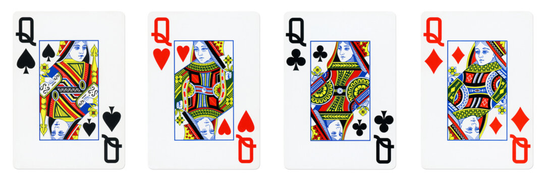 Four Queens Playing Cards - isolated on white