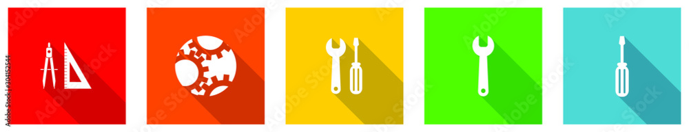 Leinwandbilder Set of colorful web flat design vector icons,  tools, screwdriver, spanner and technology buttons in eps 10 for webdesign and mobile applications