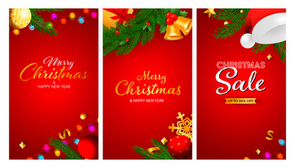 Christmas Sale banner set with Santa hat