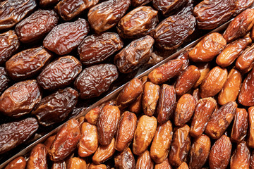 Background of dried dates fruit at the market