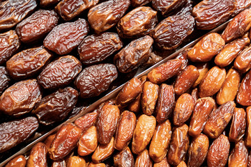 Background of dried dates fruit at the market