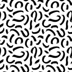 Curly waves hand drawn seamless pattern. Ink brush strokes grunge vector texture. Black wavy lines on white background.
