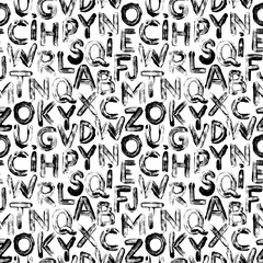Obraz premium Alphabet letters in graffiti style seamless pattern. Vector hand drawn grunge background.