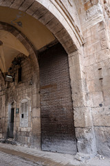 Lion's gate in Jerusalem, vertical underneath view. Israel.