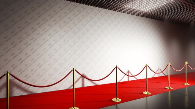 Seamless loop animation of a red carpet backdrop for photos. Camera flashes