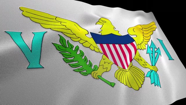 the embroidered flag of the virgin Islands fluttering in the wind