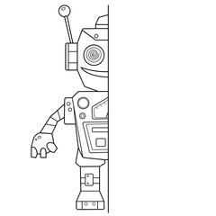 Puzzle Game for kids. Draw symmetrically and paint. Coloring Page Outline Of cartoon robot. Coloring book for children.